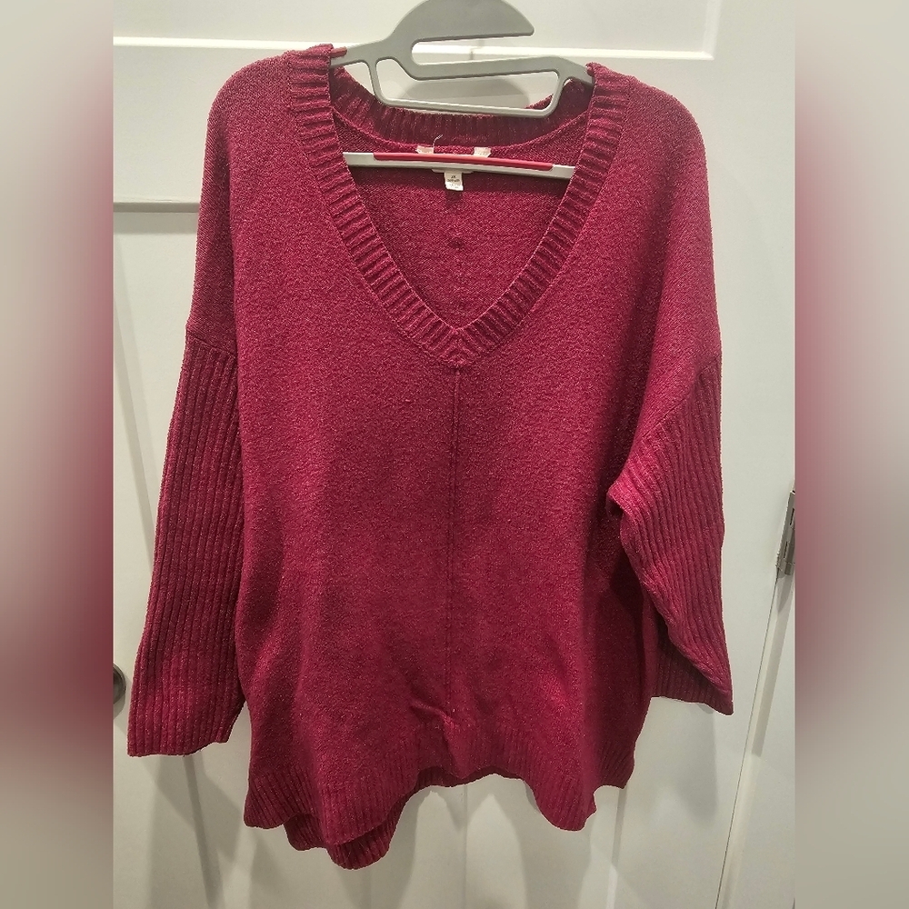 Terra & Sky Plus 2X Chenille Knit V-Neck Sweater Purple Berry Long Sleeve Cozy